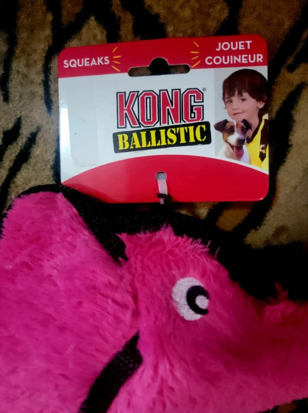 Kong Dog Elephant Ballistic Hot Pink W Squeak Plush Dog Toy Med Ea.